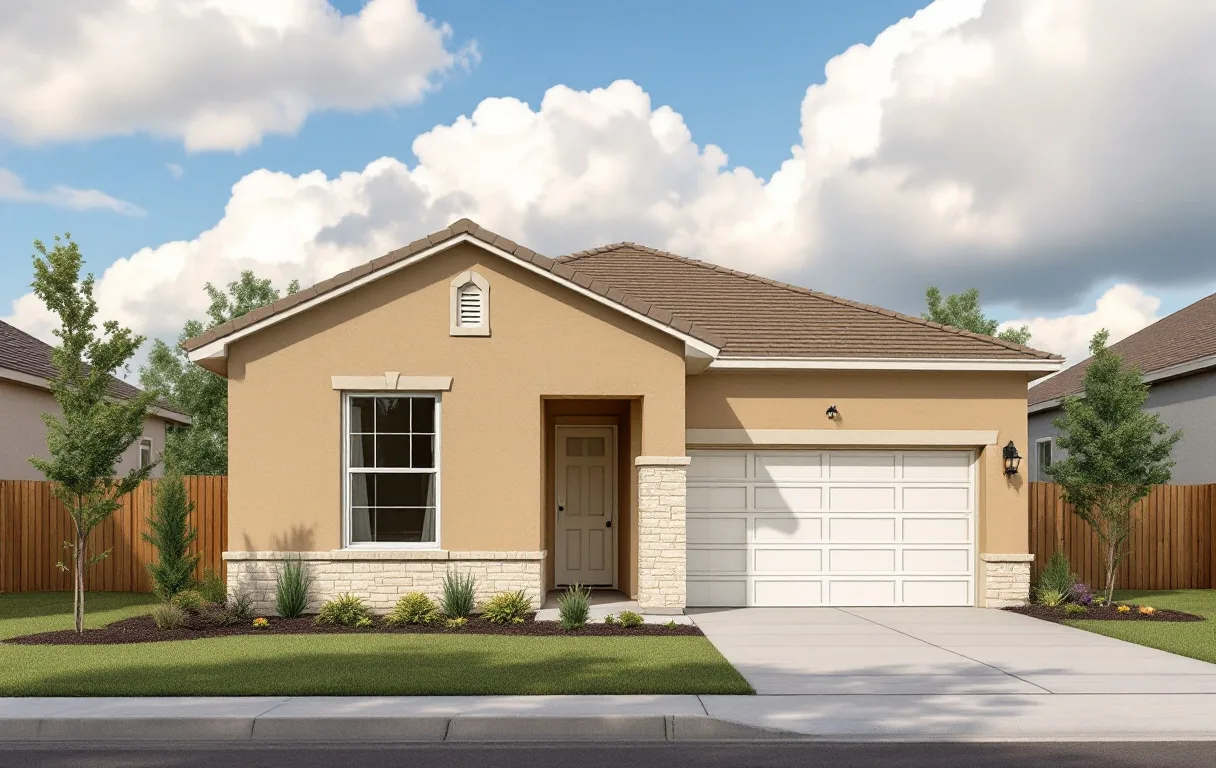 Established new-home street on modest lots with maturing trees near a river greenbelt