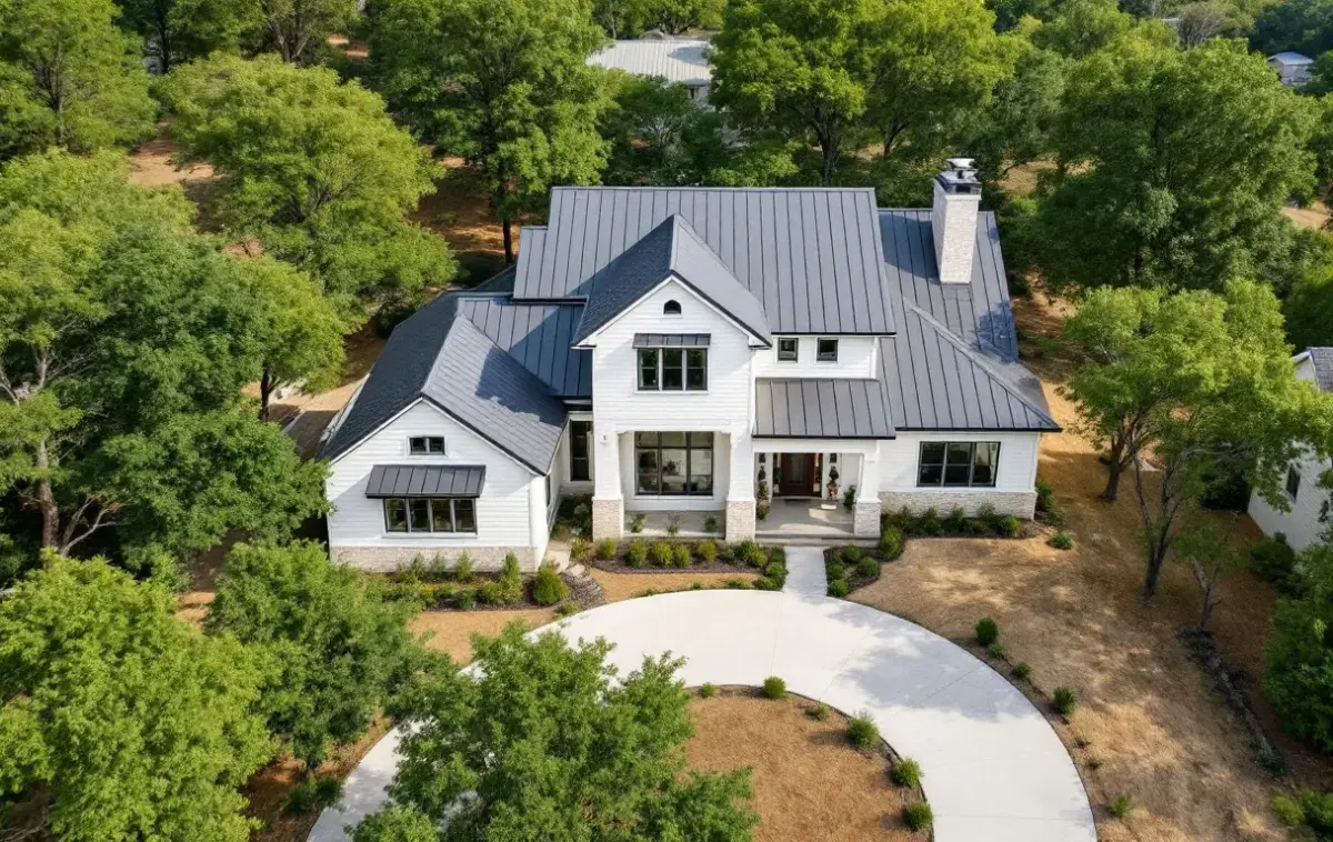 Move-up new homes on wooded Hill Country lots above Lake Travis, golf cart path along the street